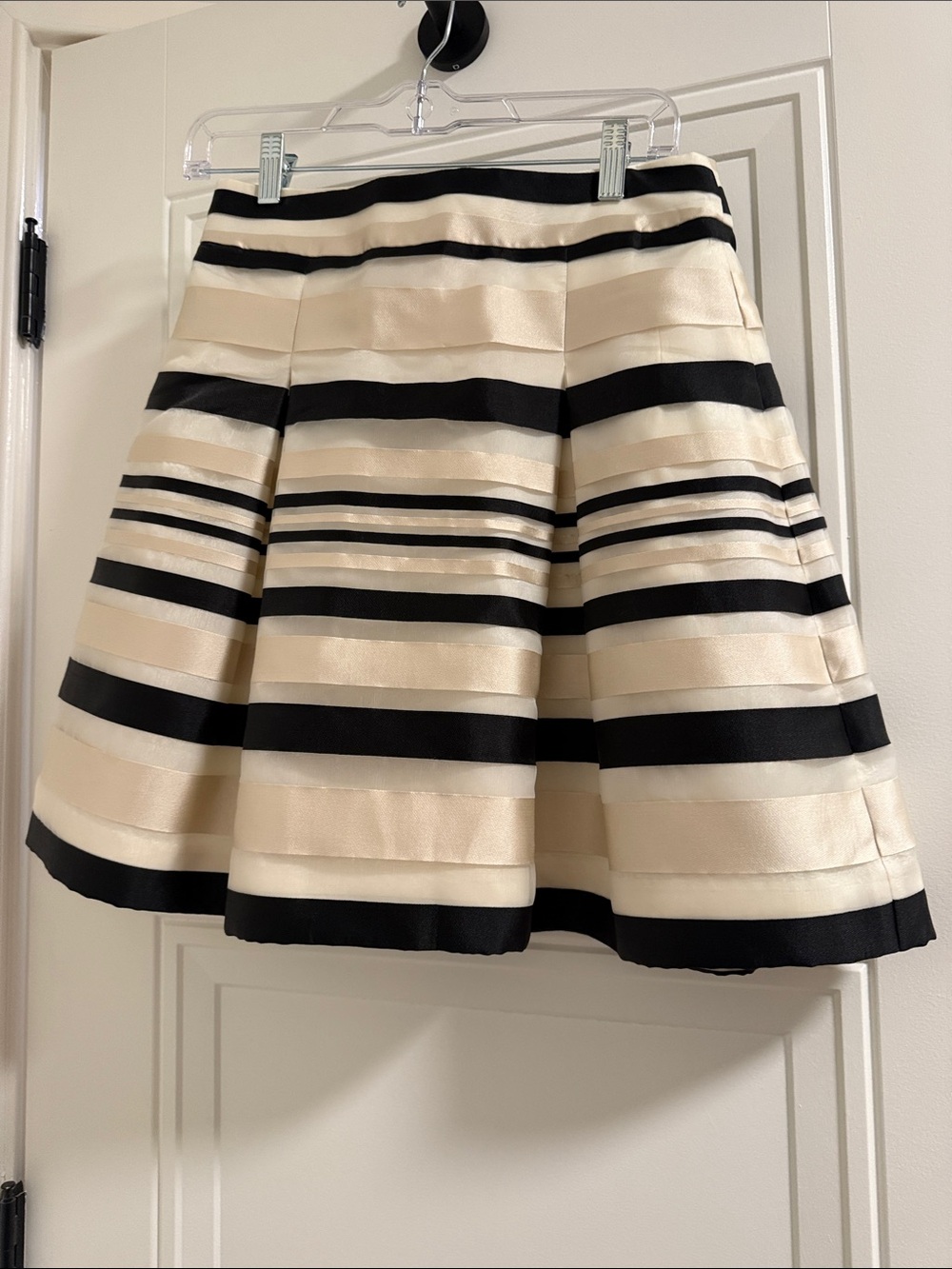 Banana Republic Cream and Black Horizontal-Stripe A-Line Skirt